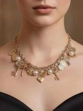 Off Park Collection Charm Necklace with Pearls and Hearts